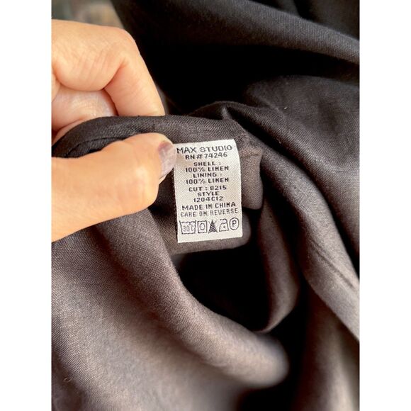 Max Studio Blk 100% Linen Side Slits Embroidered Fringe Hem Lagnlook Skirt SZ M - Picture 7 of 8